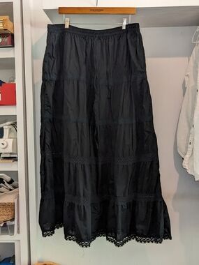 Black Maxi Skirt Tiered Witchy Whimsigoth Elevated Boho 100% Cotton Fairycore